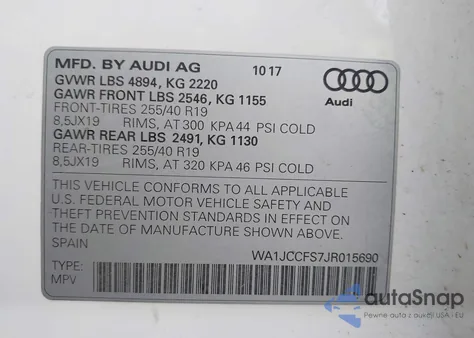 2018 Audi Q3 2.0T Premium/2.0T Sport Premium z USA, uszkodzony, nr VIN WA1JCCFS7JR015690